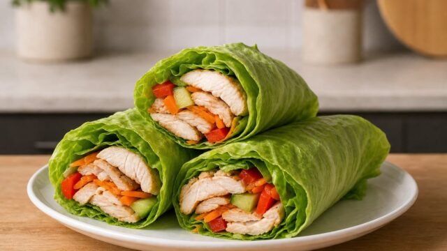 Receta de wrap de pollo envuelto en lechuga, rápido y fácil