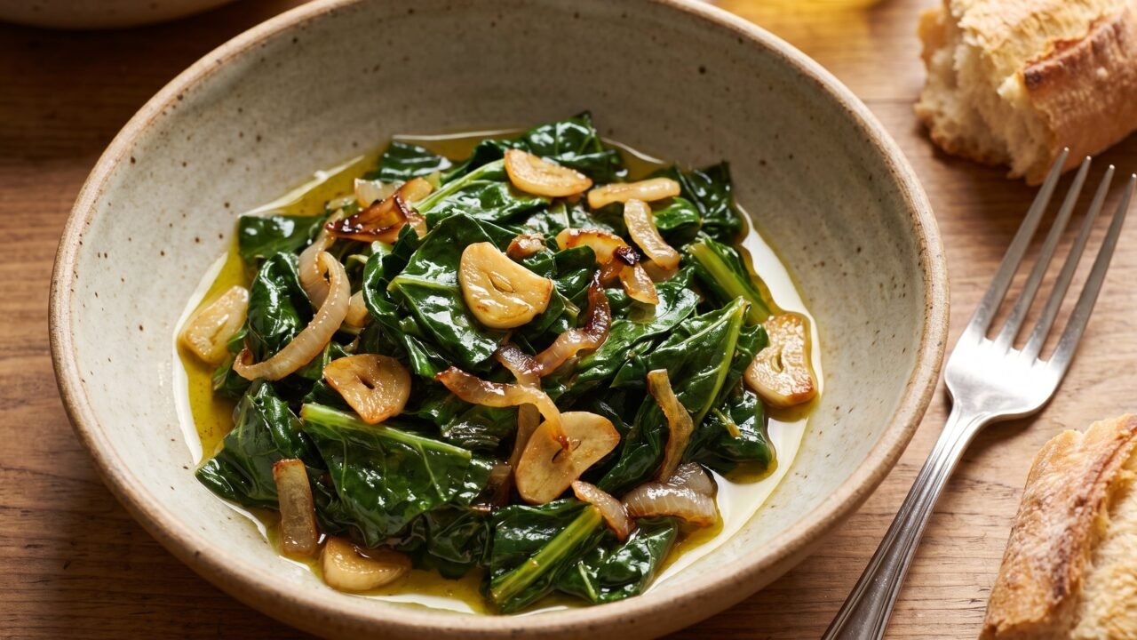 Receta de acelga salteada con ajo y cebolla, rápida y fácil