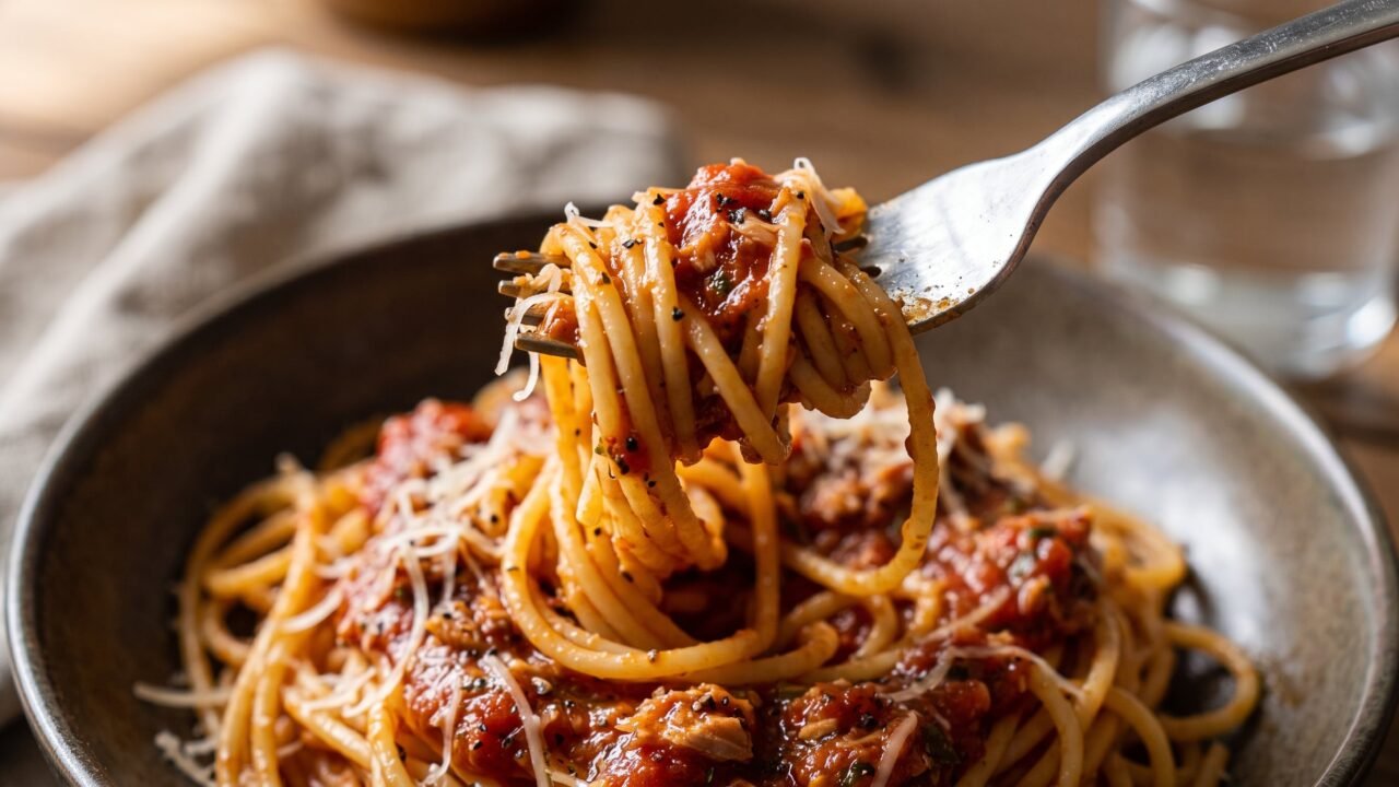 Receta de spaguetti con atún, rápida y fácil