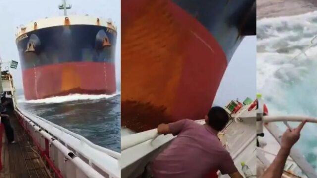 Impactante video: un carguero chocó contra un pesquero chino en el estrecho de Singapur