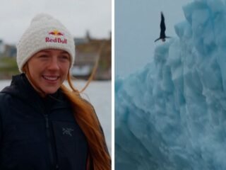 El momento en el que una clavadista canadiense se convierte en la primera mujer en saltar desde un iceberg de 15 metros
