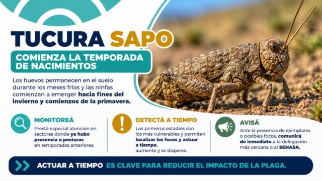 Tucura sapo: el CAP solicita reforzar los controles en establecimientos rurales